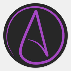 Atheist symbol: purple on black classic round sticker