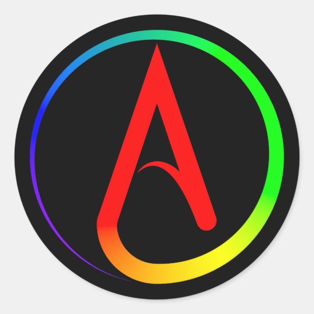 Atheist Symbol Rainbow Classic Round Sticker (Front)