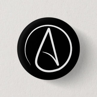 Atheist symbol: white on black 3 cm round badge
