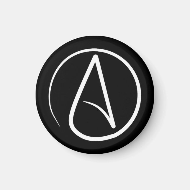 Atheist symbol: white on black magnet (Front)