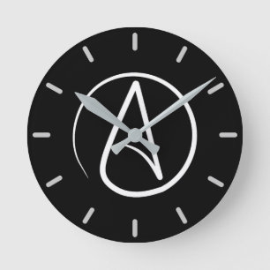 Atheist symbol: white on black round clock