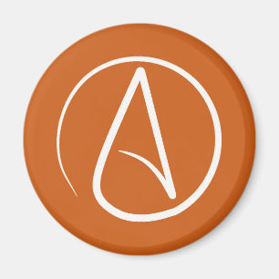 Atheist symbol: white on burnt orange magnet