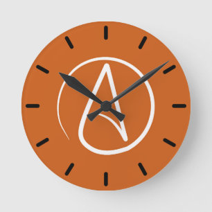 Atheist symbol: white on burnt orange round clock
