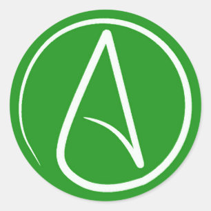 Atheist symbol: white on green classic round sticker