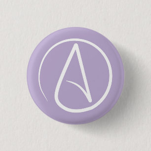Atheist symbol: white on lavender 3 cm round badge