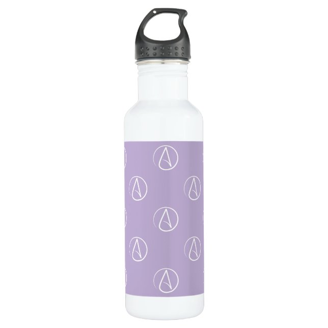 Atheist symbol: white on lavender 710 ml water bottle (Front)