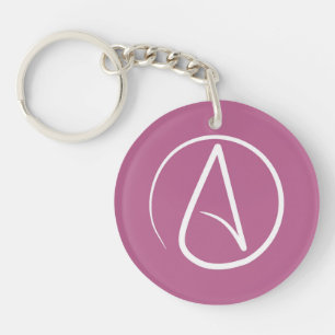 Atheist symbol: white on mauve pink key ring