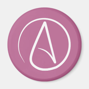 Atheist symbol: white on mauve pink magnet
