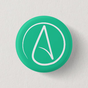Atheist symbol: white on mint green 3 cm round badge