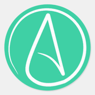 Atheist symbol: white on mint green classic round sticker