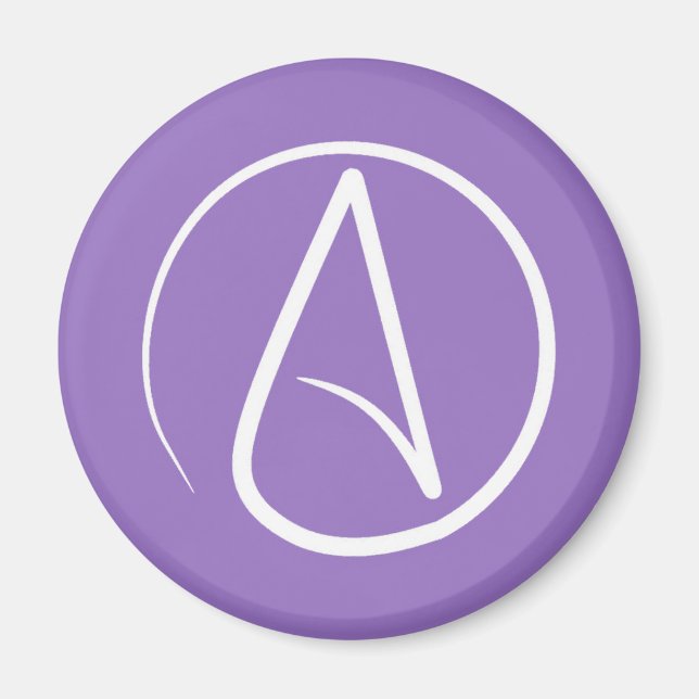 Atheist symbol: white on purple magnet (Front)