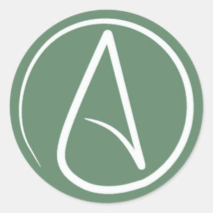 Atheist symbol: white on sage green classic round sticker