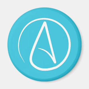 Atheist symbol: white on sky blue magnet