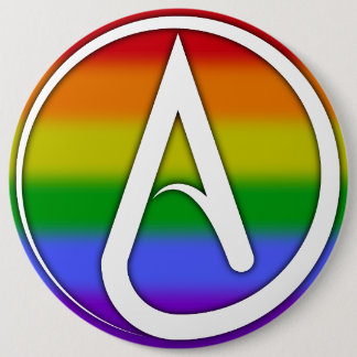Atheist Symbol White over Rainbow 6 Cm Round Badge