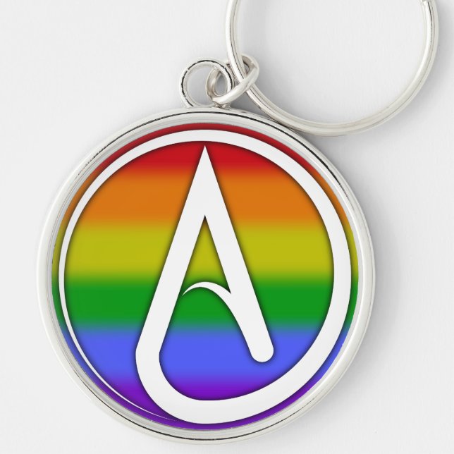 Atheist Symbol White over Rainbow Key Ring (Front)