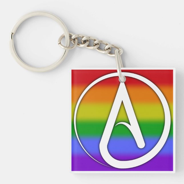 Atheist Symbol White over Rainbow Key Ring (Front)