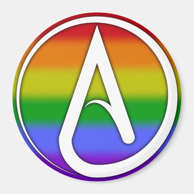 Atheist Symbol White over Rainbow Magnet (Front)