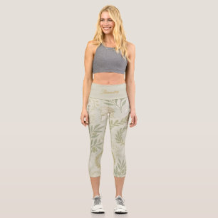 Athena Botanical Activewear   Olive Laurel Greek  Capri Leggings