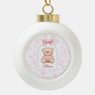 Athena   Custom Pink Teddy Bear Nursery Design  Ceramic Ball Christmas Ornament