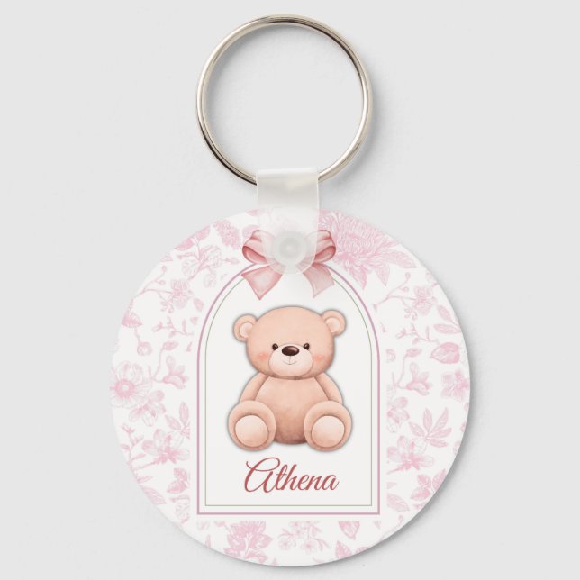Athena | Custom Pink Teddy Bear Nursery Design  Key Ring (Front)
