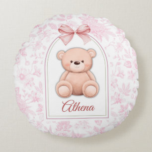 Athena Custom Pink Teddy Bear Nursery Design Round Cushion