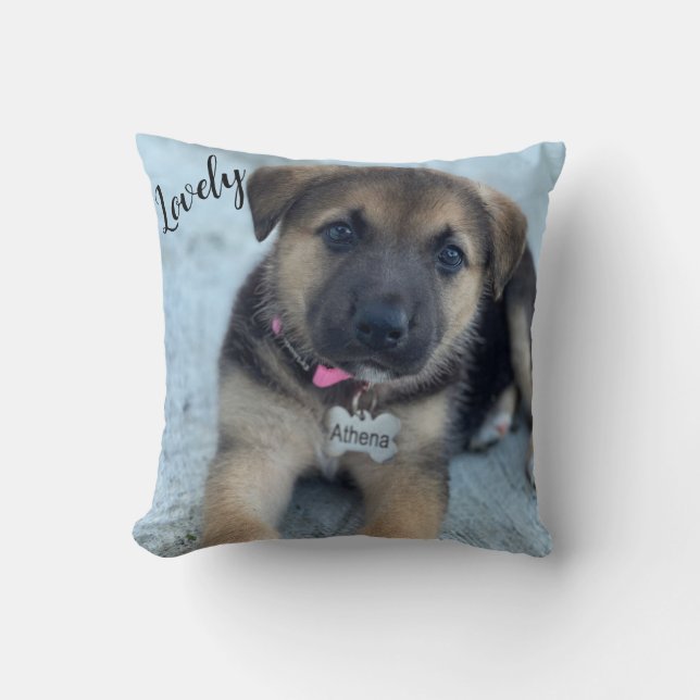 Athena Lovely pup Throw Pillow (Front)