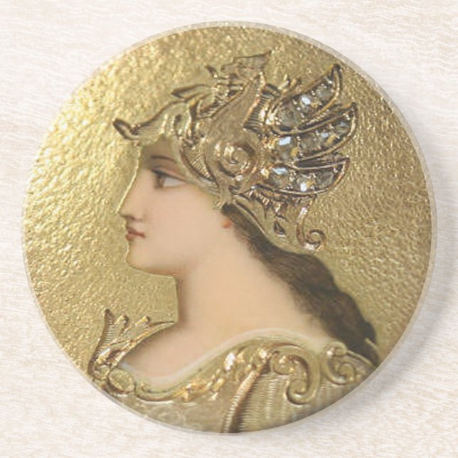ATHENA PORTRAIT WITH GOLDEN HELMET AND GRYPHONS COASTER (Front)