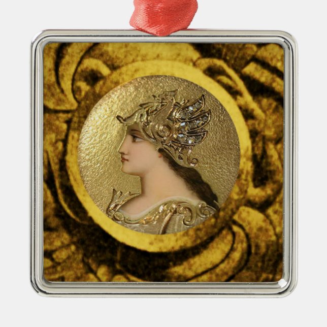 ATHENA PORTRAIT WITH GOLDEN HELMET AND GRYPHONS METAL TREE DECORATION (Front)