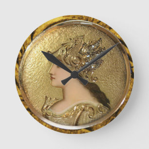 ATHENA PORTRAIT WITH GOLDEN HELMET AND GRYPHONS ROUND CLOCK