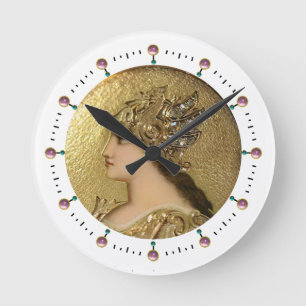 ATHENA PORTRAIT WITH GOLDEN HELMET AND GRYPHONS ROUND CLOCK