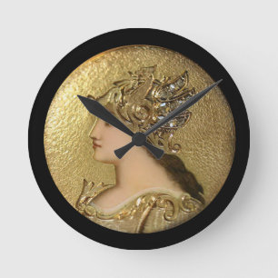 ATHENA PORTRAIT WITH GOLDEN HELMET AND GRYPHONS ROUND CLOCK