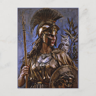 "Athena’s Eternal Vigil" Colourful Portrait Postcard
