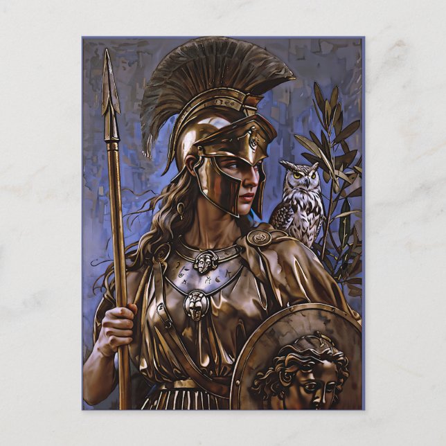 "Athena’s Eternal Vigil" Colourful Portrait      Postcard (Front)