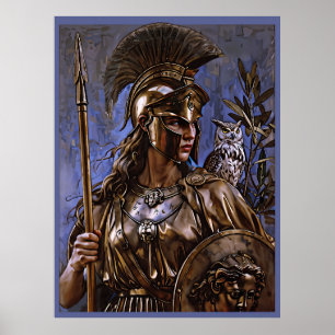 "Athena’s Eternal Vigil" Colourful Portrait      Poster