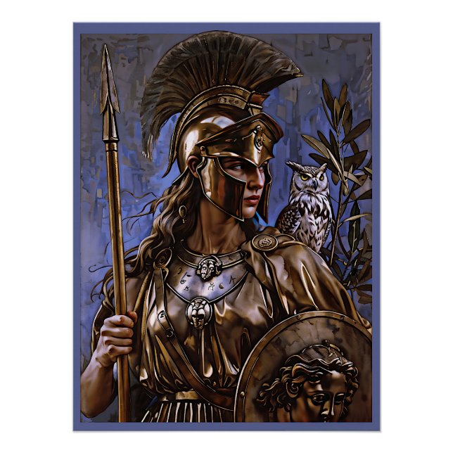 "Athena’s Eternal Vigil" Colourful Portrait      Poster (Front)