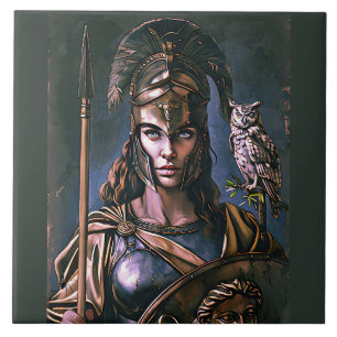 "Athena’s Fierce Loyalty" Colourful Portrait Ceramic Tile