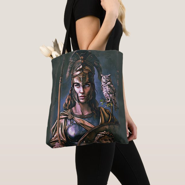"Athena’s Fierce Loyalty" Colourful Portrait    Tote Bag (Close Up)