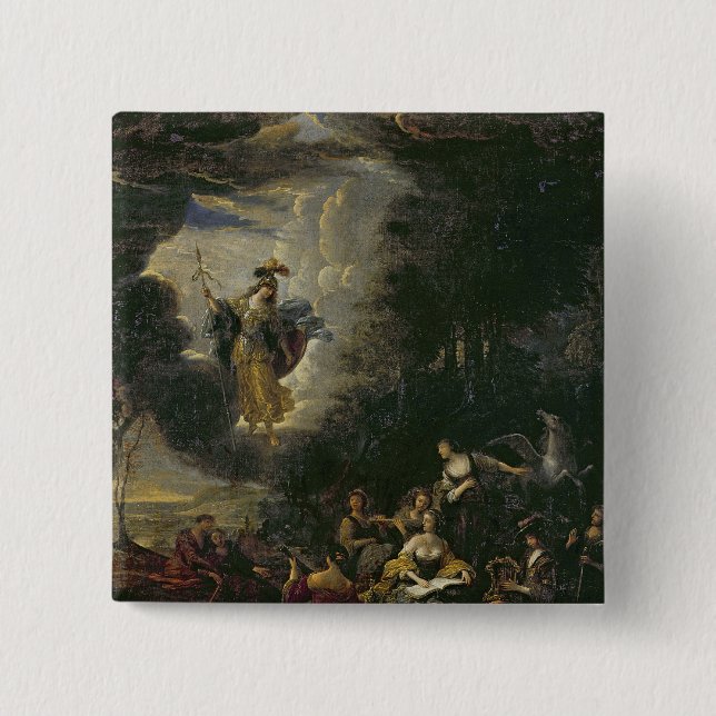 Athena visiting the Muses 15 Cm Square Badge (Front)