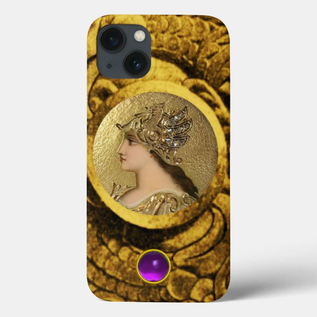 ATHENA WITH FANTASY GRIFFINS AND PURPLE GEMSTONE Case-Mate iPhone CASE (Back)