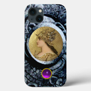 ATHENA WITH FANTASY GRIFFINS AND PURPLE GEMSTONE iPhone CASE
