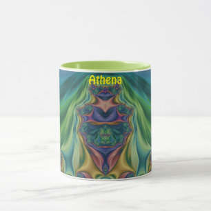 ATHENA ~ Zany 3D Fractal ~ Purple Green Yellow Mug
