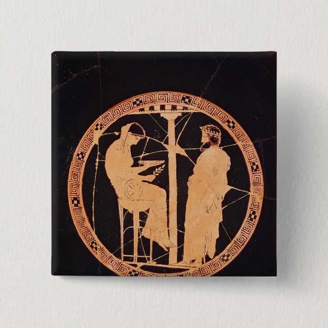 Athenian red-figure kylix depicting Aegeus 15 Cm Square Badge (Front)