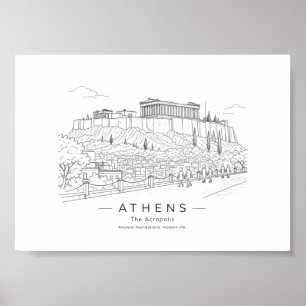 Athens Acropolis Parthenon Line Art Poster