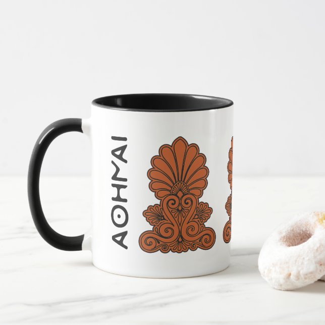 Athens Akrokeramo (Anthemio Ancient Greek Antefix) Mug (With Donut)