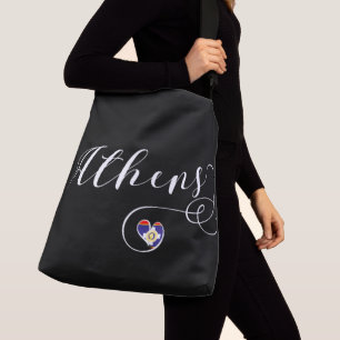 Athens Flag In Heart, Greece Crossbody Bag