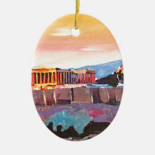 Athens Greece Acropolis At Sunset Ceramic Tree Decoration