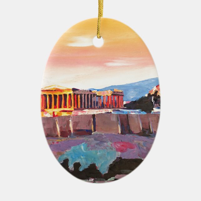 Athens Greece Acropolis At Sunset Ceramic Tree Decoration (Front)