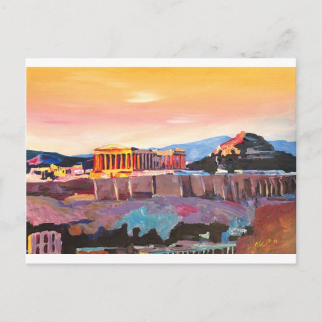 Athens Greece Acropolis At Sunset Postcard (Front)