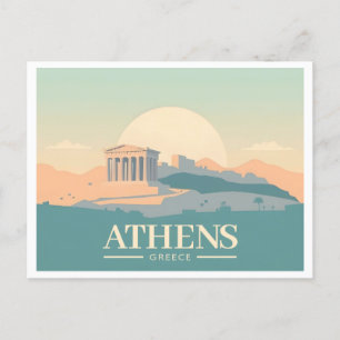 Athens Greece Acropolis Pastel Travel Postcard