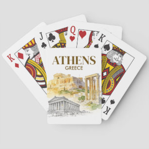 Athens Greece Acropolis Watercolor Sketch Travel Playing Cards
